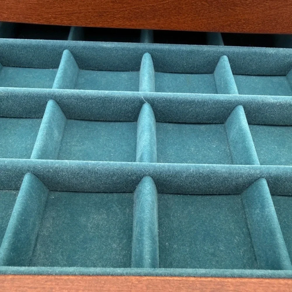 Eureka Jewelry Box Women OS 24-Slot Drawer Wood Mahogany Teal 1997 USA Made